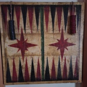 Antique Backgammon Board with Red and Black Design
